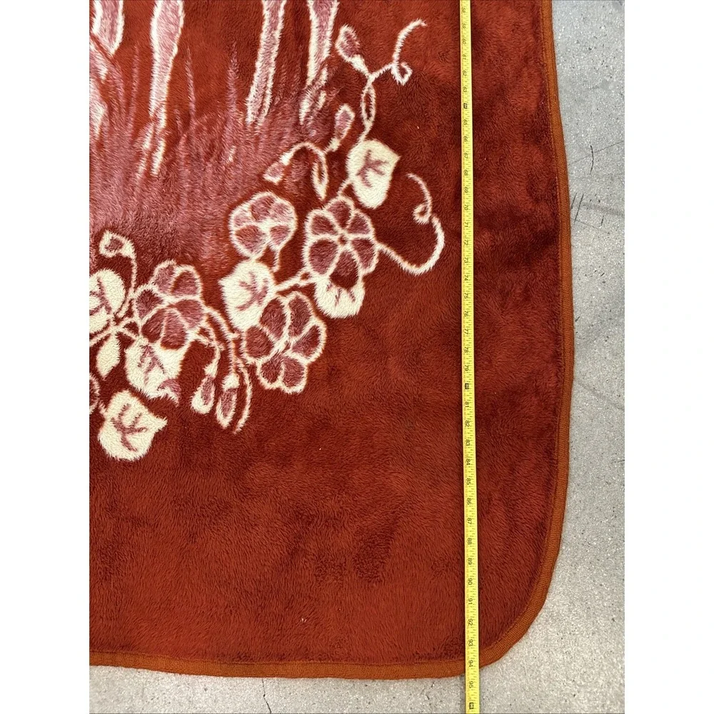 Vintage San Marcos Blanket Cobertor Sz95x68 Deer Doe Ivy Brown Cream Reversible